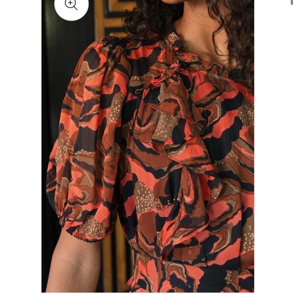 NWT Cleobella Paige Printed Midi Dress Orange Brown flutter details size S - Picture 6 of 12
